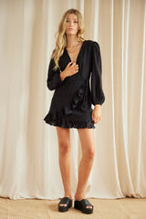 Black Tie Waist Wrap Dress