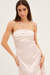 Pink Satin Straight Midi Dress