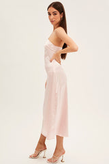 Pink Satin Straight Midi Dress