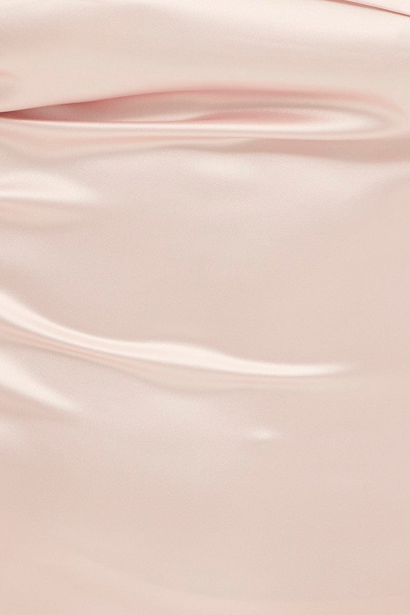 Pink Satin Straight Midi Dress