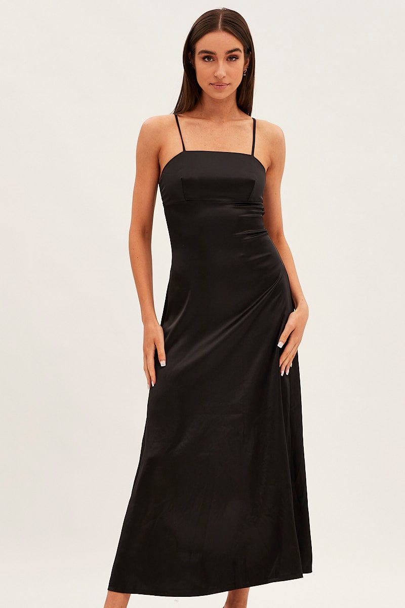 Black Satin Straight Maxi Dress