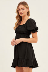 Black Gathered Bust Skater Dress