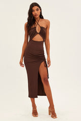 Brown Cut Out Bodycon Party Dress
