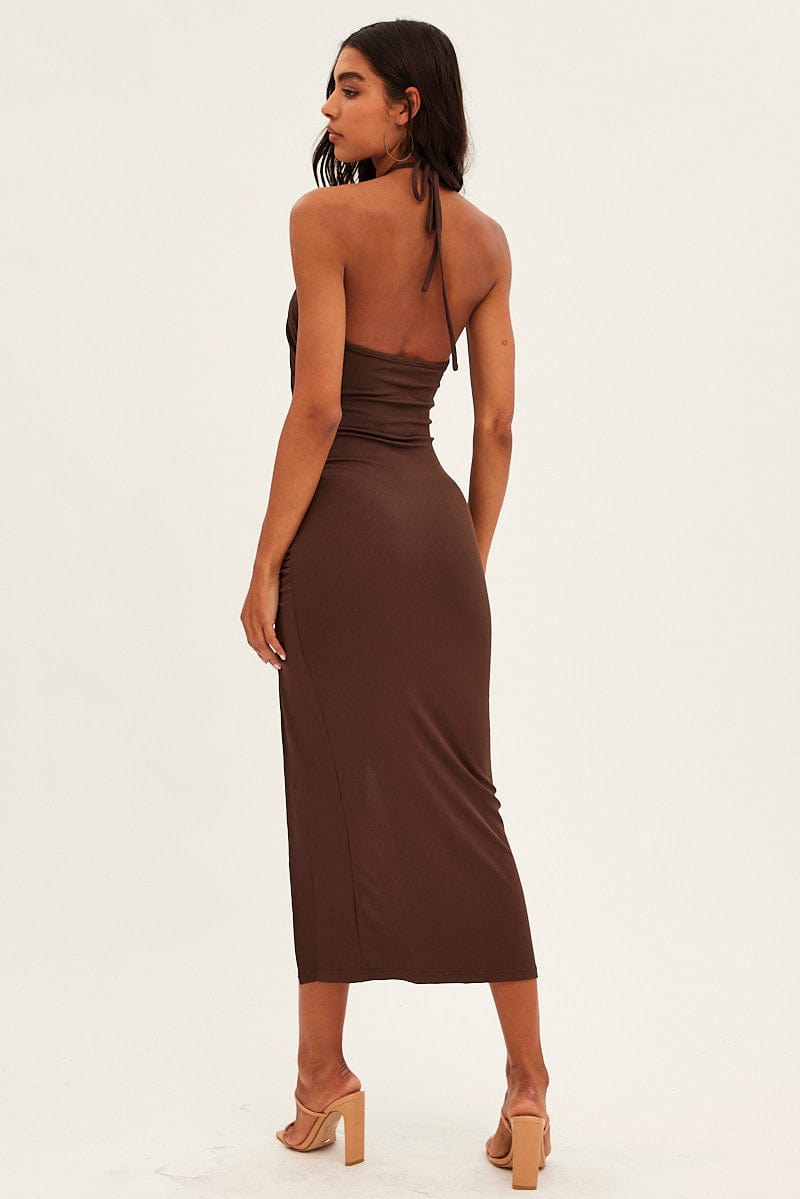 Brown Cut Out Bodycon Party Dress