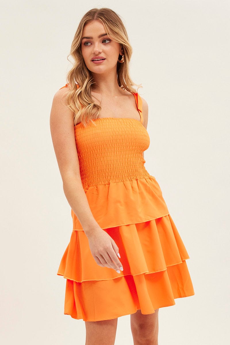 Orange Tie Shoulder Skater Dress
