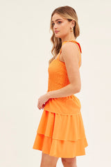 Orange Tie Shoulder Skater Dress