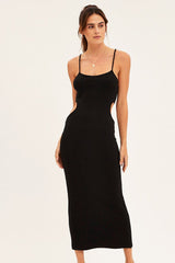 Black Ribbed Midi Dress Cutout