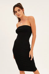 Black Ribbed Bodycon Dress Strapless