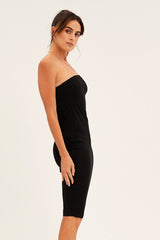 Black Ribbed Bodycon Dress Strapless