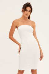 White Ribbed Bodycon Dress Strapless