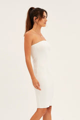 White Ribbed Bodycon Dress Strapless
