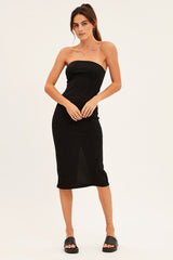 Black Ribbed Evening Dress Strapless