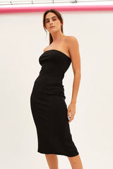 Black Ribbed Evening Dress Strapless