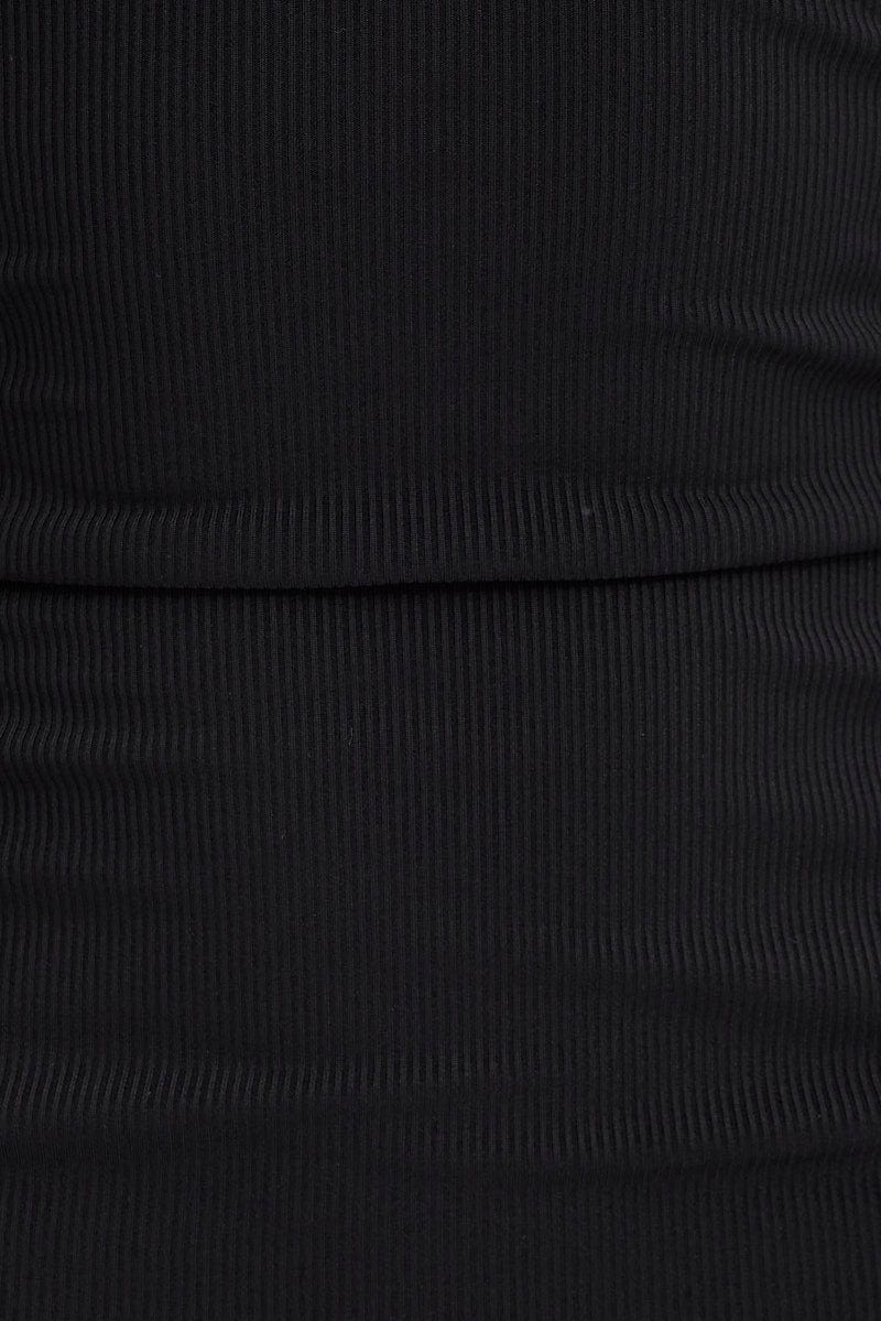 Black Bodycon Dress Long Sleeve Collared Rib
