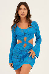 Blue Cutout Crochet Dress