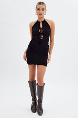 Black Textured Mini Dress Backless