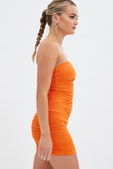 Orange Bodycon Mini Dress Side Keyhole