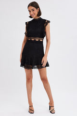 Black Dress Sleeveless Mini High Neck Lace