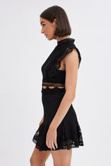 Black Dress Sleeveless Mini High Neck Lace