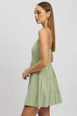 Green Mini Dress Tiered Strappy