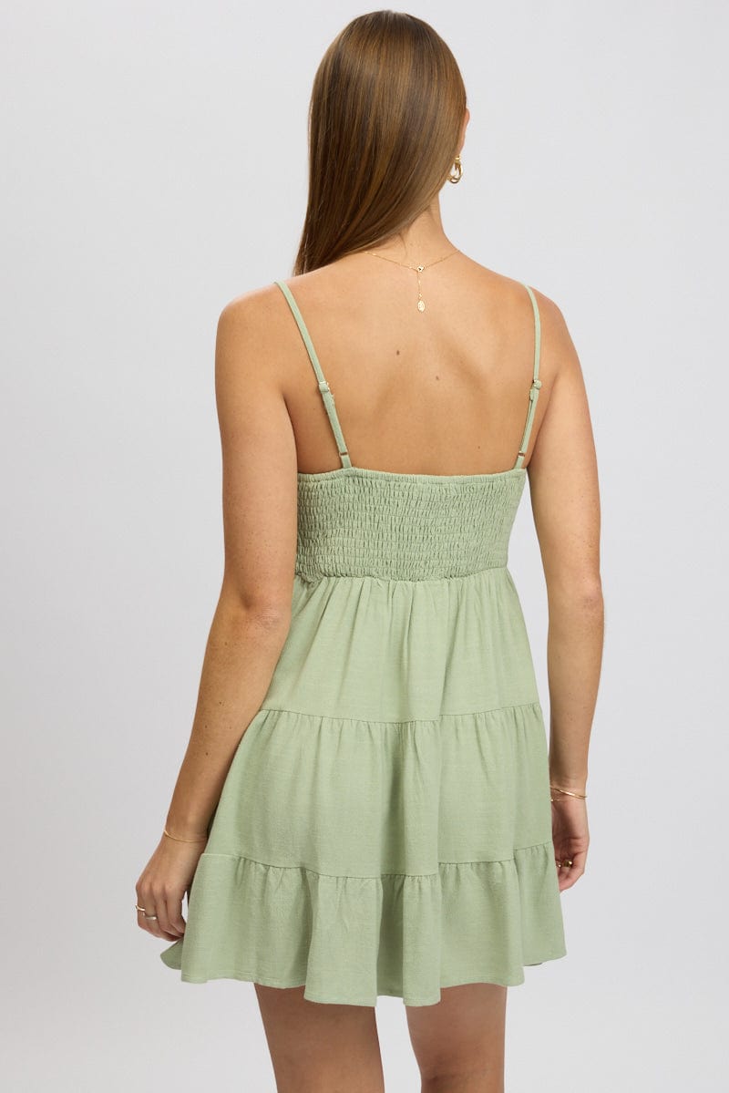 Green Mini Dress Tiered Strappy