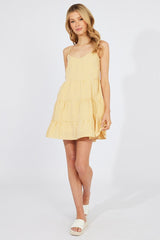 Beige Check Fit and Flare Dress Sleeveless Tiered