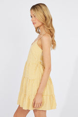 Beige Check Fit and Flare Dress Sleeveless Tiered