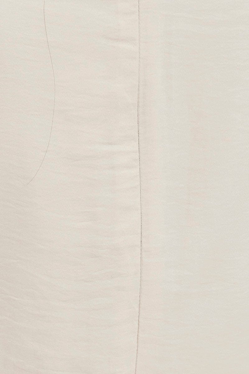Beige Midi Dress Short Sleeve Tie Back Satin