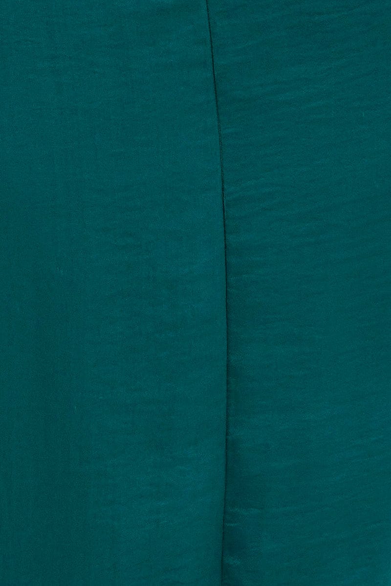 Green Midi Dress Short Sleeve Tie Back Satin