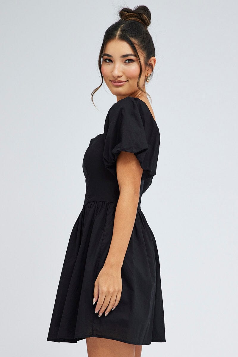 Black Fit and Flare Dress Short Sleeve