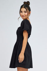 Black Fit and Flare Dress Short Sleeve