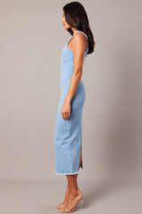 Denim Midi Dress Sleeveless Denim