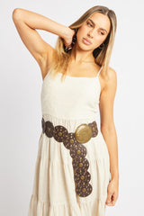 Beige Midi Dress Tiered Strappy