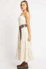 Beige Midi Dress Tiered Strappy