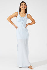 Blue Maxi Dress Short Sleeve Ruched Bust