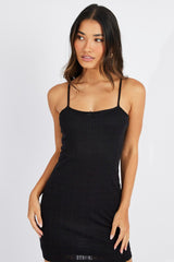 Black Mini Dress Sleeveless Bodycon Pointelle