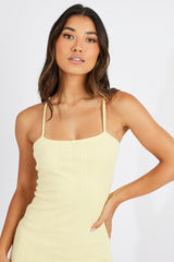 Yellow Mini Dress Sleeveless Bodycon Pointelle