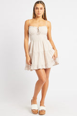 Beige Check Fit and Flare Dress Sleeveless Tiered