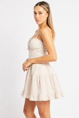 Beige Check Fit and Flare Dress Sleeveless Tiered