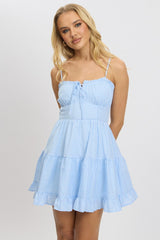 Blue Check Fit and Flare Dress Sleeveless Tiered