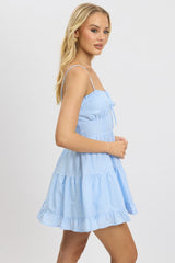Blue Check Fit and Flare Dress Sleeveless Tiered
