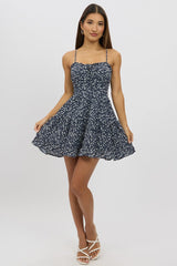 Blue Ditsy Fit And Flare Dress Mini