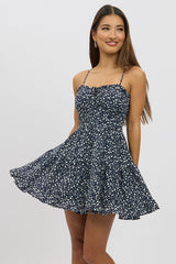 Blue Ditsy Fit And Flare Dress Mini