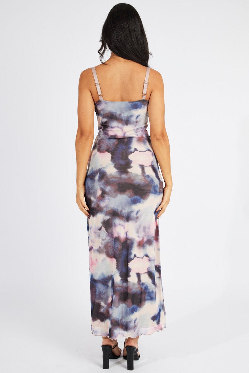 Multi Abstract Maxi Dress Sleeveless Bodycon Mess