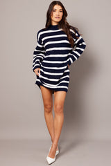 Blue Stripe Knit Jumper Dress Mini