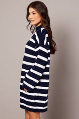 Blue Stripe Knit Jumper Dress Mini