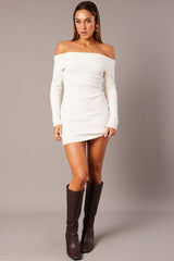 White Knit Dress Long Sleeve Mini