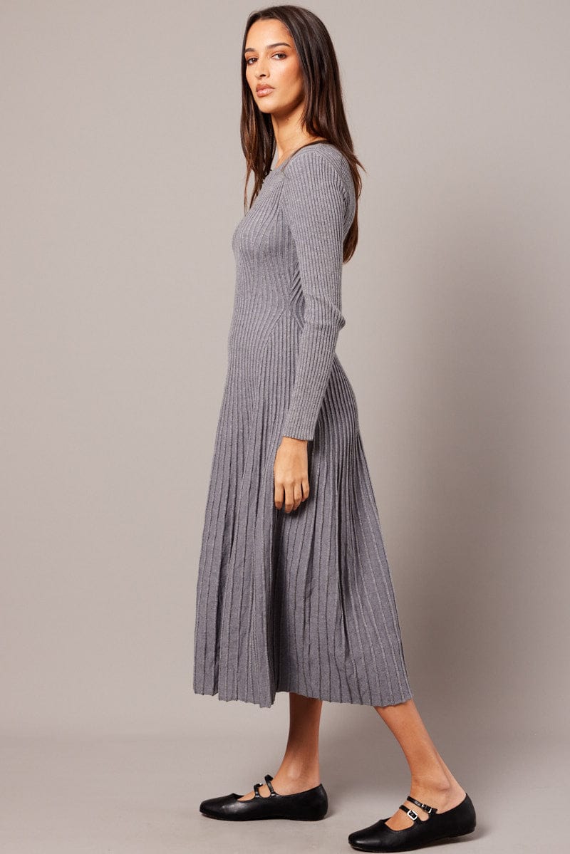 Grey Knit Dress Long Sleeve