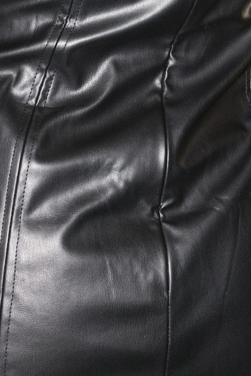 Black Dress Sleeveless Midi Boob Tube Faux Leather