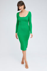 Green Dress Long Sleeve Midi Knit